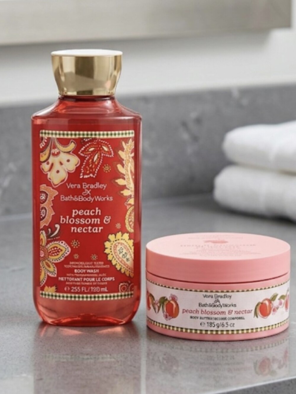 NEW BBW x Vera Bradley Peach Blossom & Nectar Body Wash & Body Butter Set